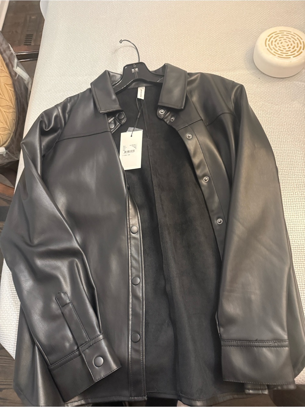 Women's Black Faux Leather Button-Front Jacket
